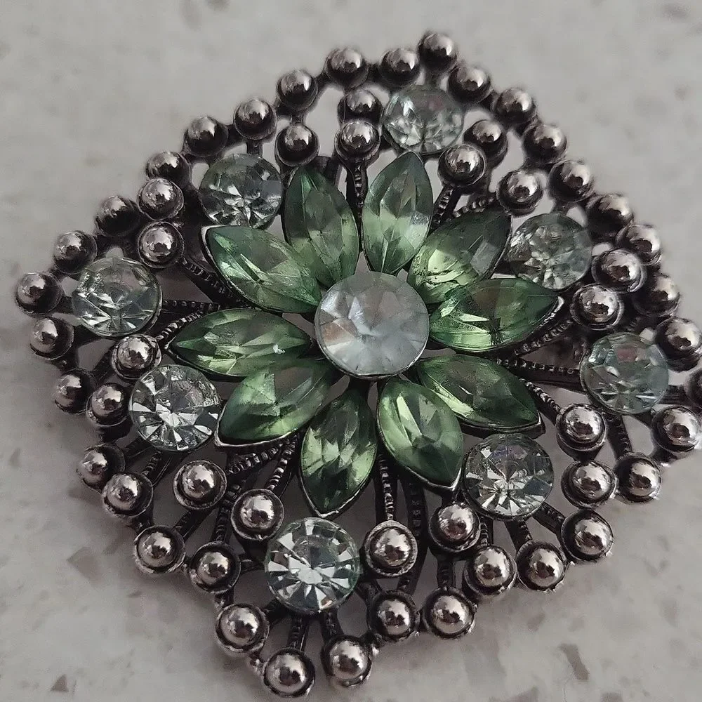 BRILLIANT Green Rhinestone Flower Brooch